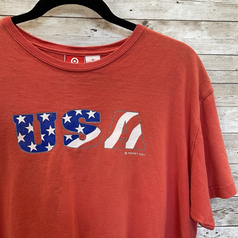 Vintage Y2K 2001 Target Womens XL T-Shirt Cropped USA Patriotic 4th of July